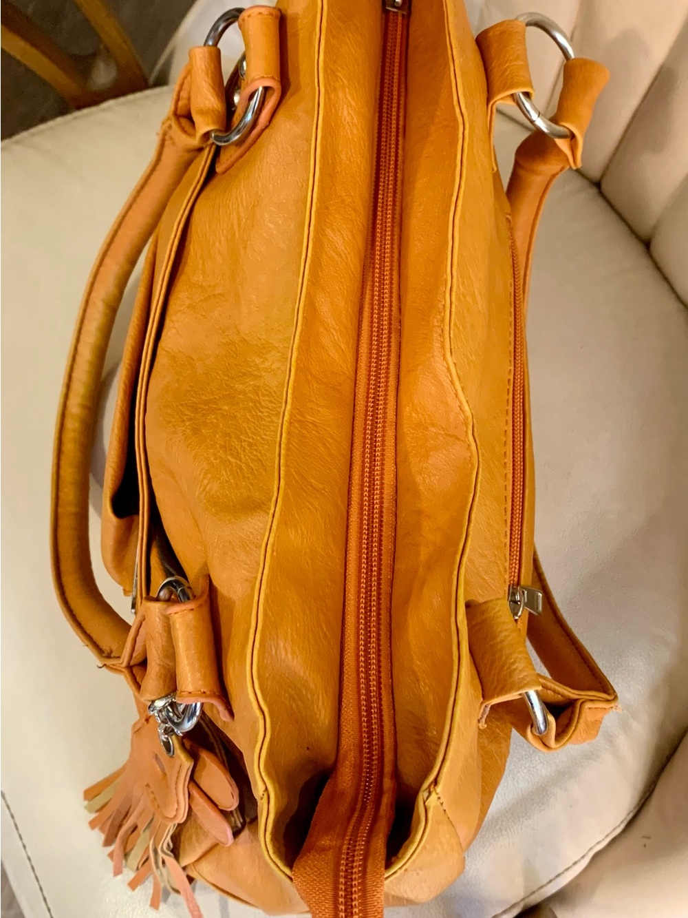 Classic Women's Orange Shoulder Tote with Tassel Accent - Picture 7 of 9